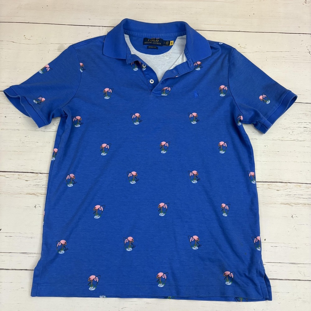Polo Ralph Lauren Polo Shirt All Over Flamingo Mens S Classic Fit Blue